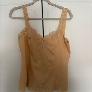 Olga Peach Satin Slip with Lace Accent